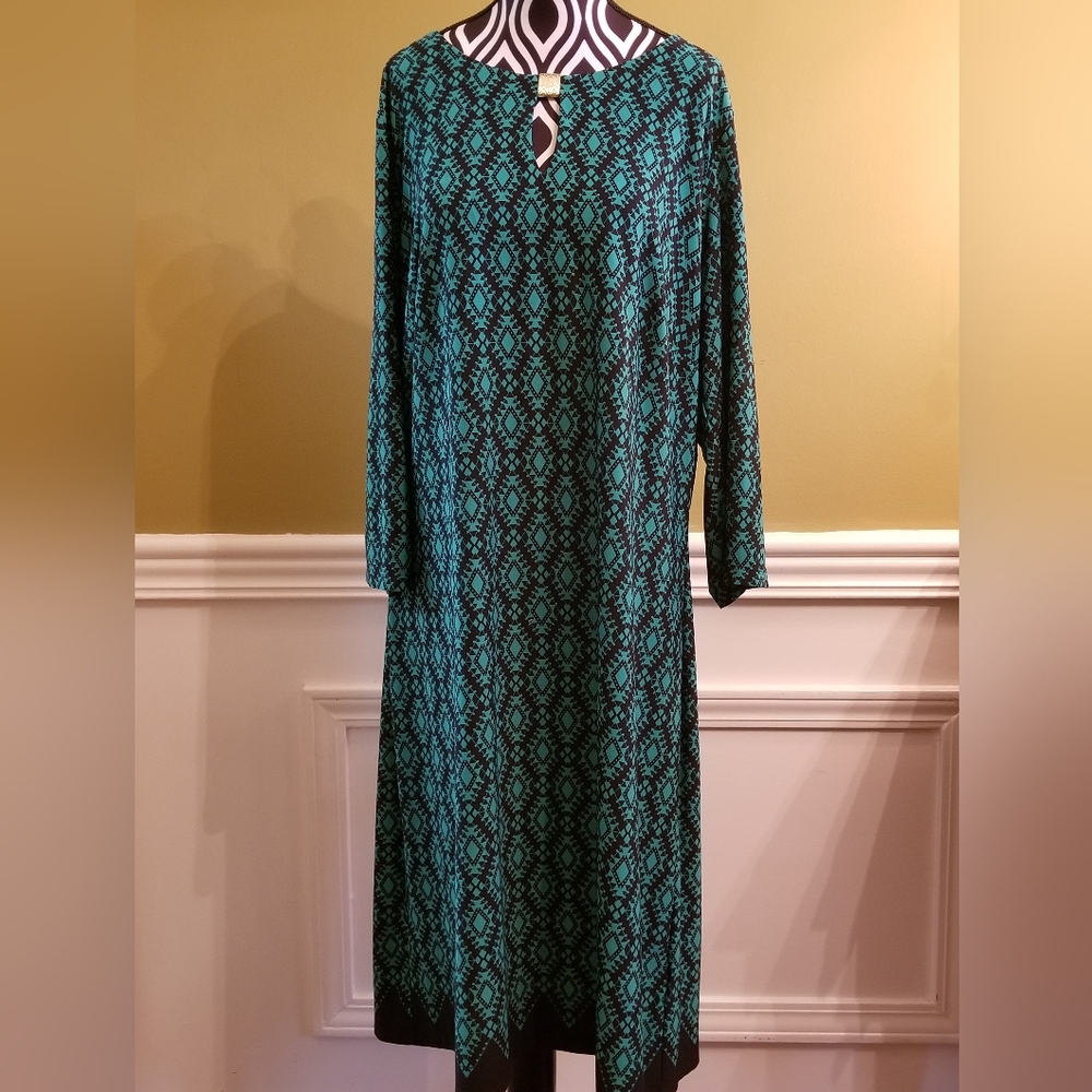 ILE New York Green Black Asymmetrical Women's Dress Long Sleeve Size 14W